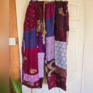 Embroidered Purple Kantha Pants O/S